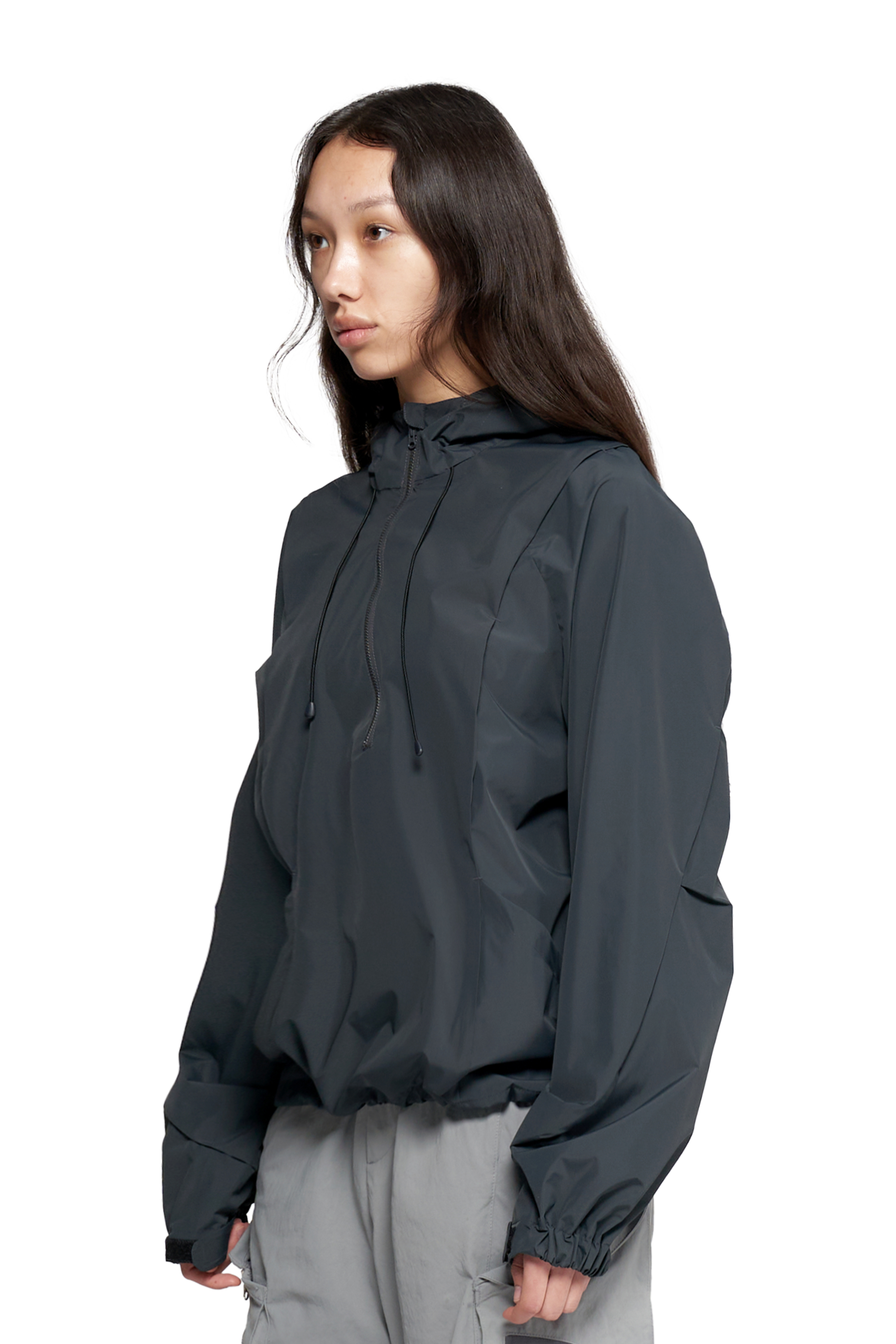 CURVED PINTUCK ANORAK CHARCOAL